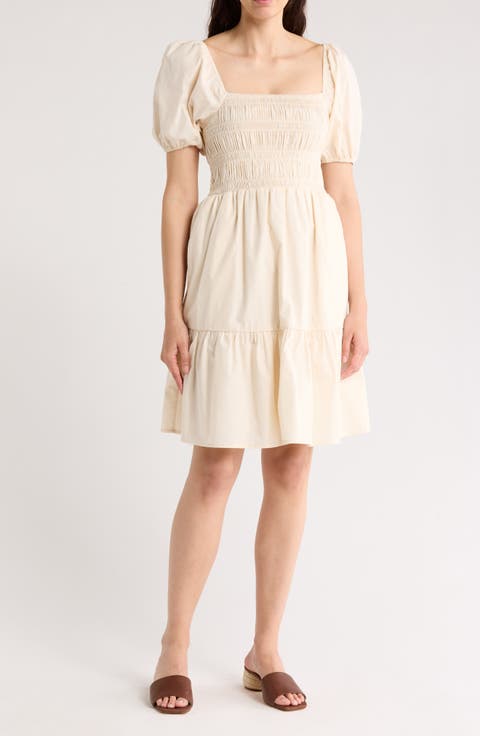 Puff Sleeve Smocked Fit & Flare Dress