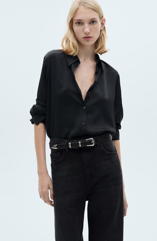 Shop Mango High Waist Wide Leg Jeans In Black Denim