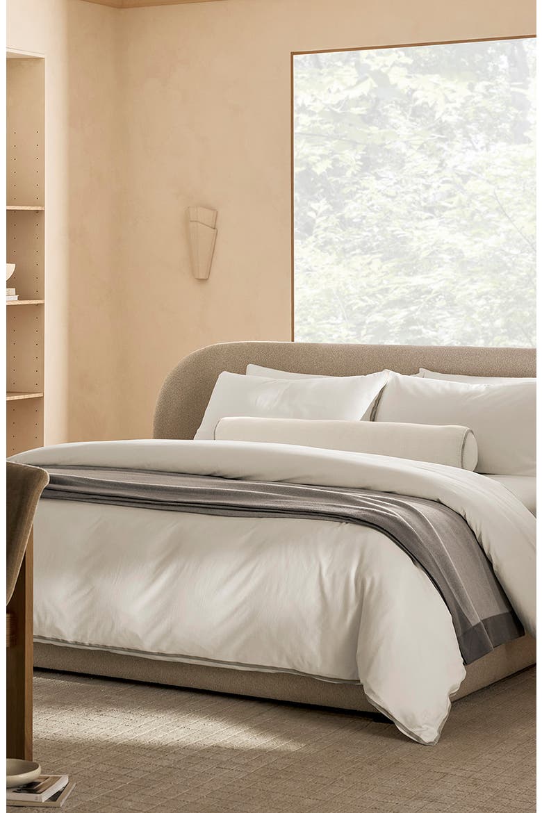 Trielle Percale Duvet Cover & Shams Set, Alternate, color, WHITE/ PEWTER/ OAK