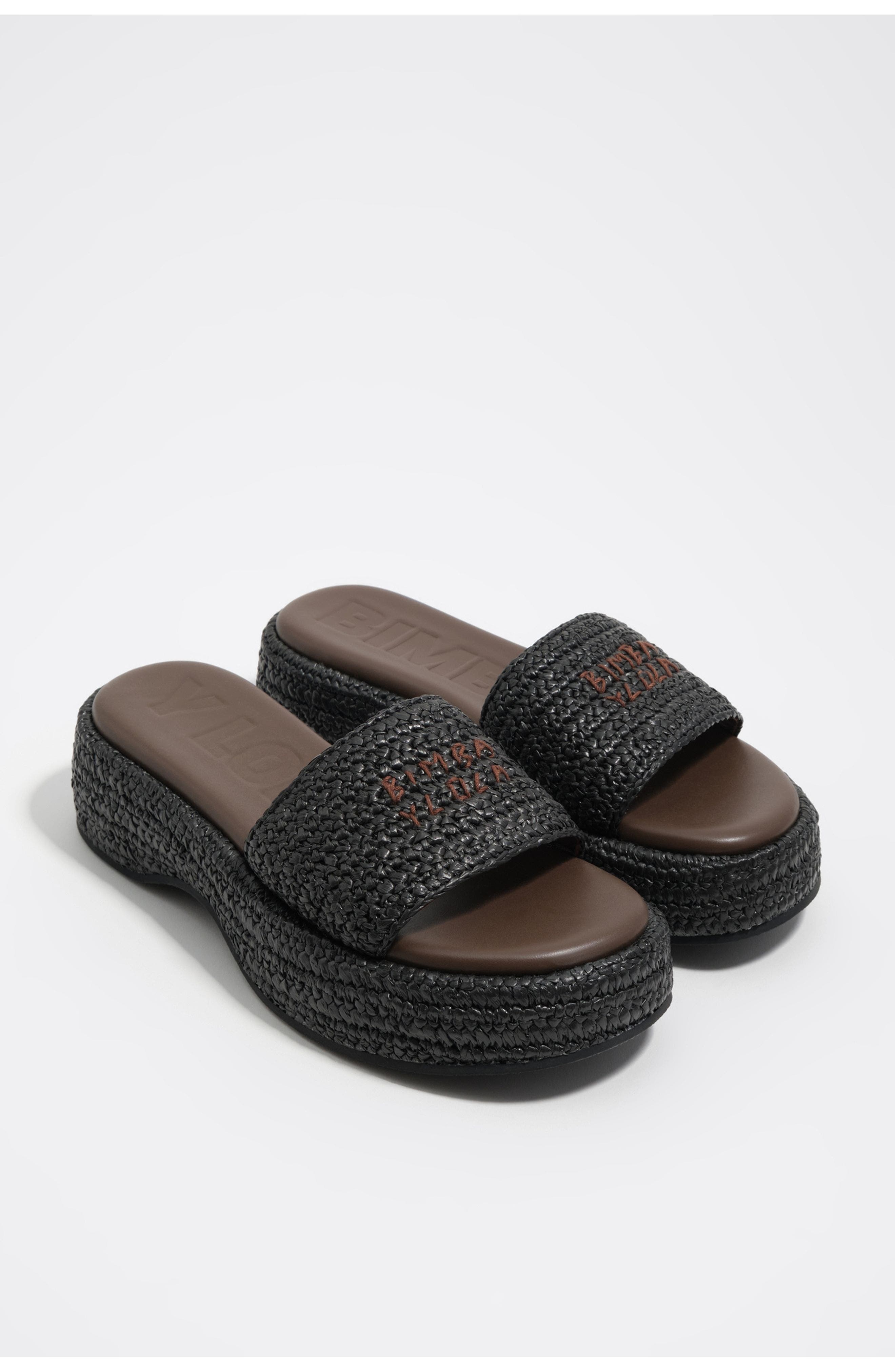 Raffia Platform Sandals, Alternate, color, BLACK