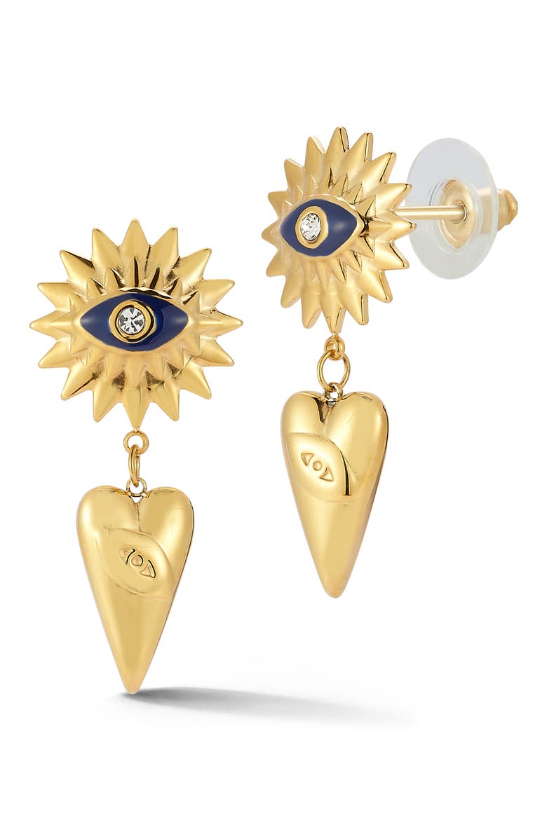 Evil Eye Heart Drop Earrings, Main, color, GOLD