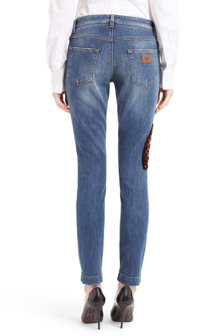 Cat Embellished Skinny Jeans, Alternate, color, DENIM BLUE
