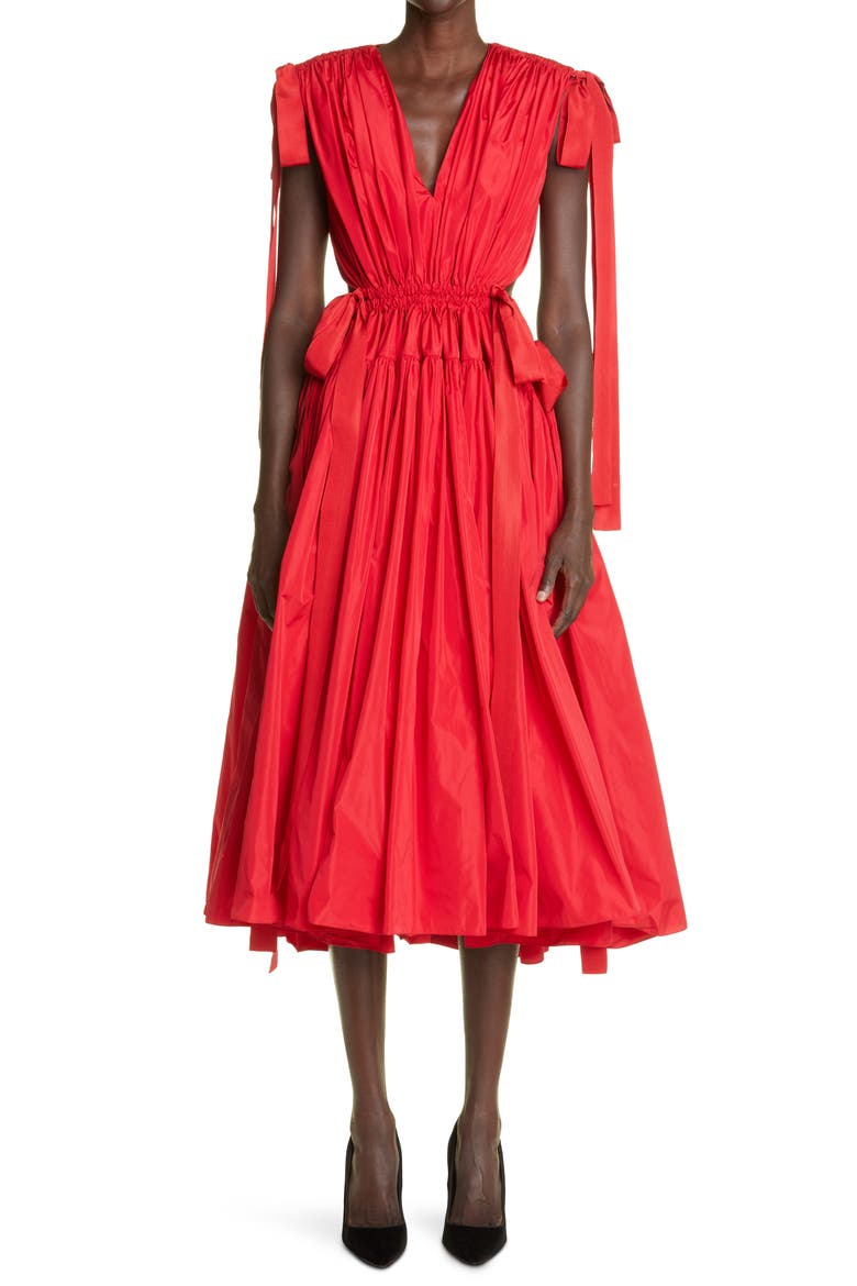 Alexander McQueen Taffeta Fit & Flare Dress, Main, color, RED