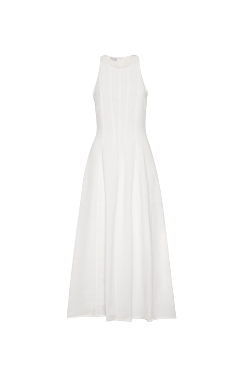 Brunello Cucinelli Fluid Twill Sleeveless Midi Dress In White