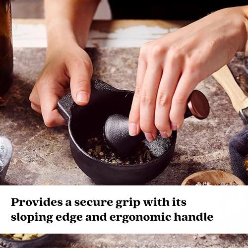 Alva Nori 2-cup Enameled Cast Iron Mortar & Pestle Set In Black