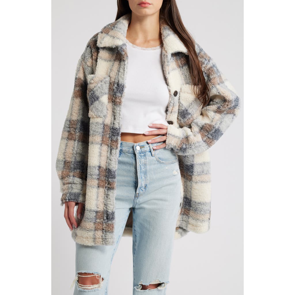 Thread & Supply Plaid Fleece Shirt Jacket In Brown Slte Combo