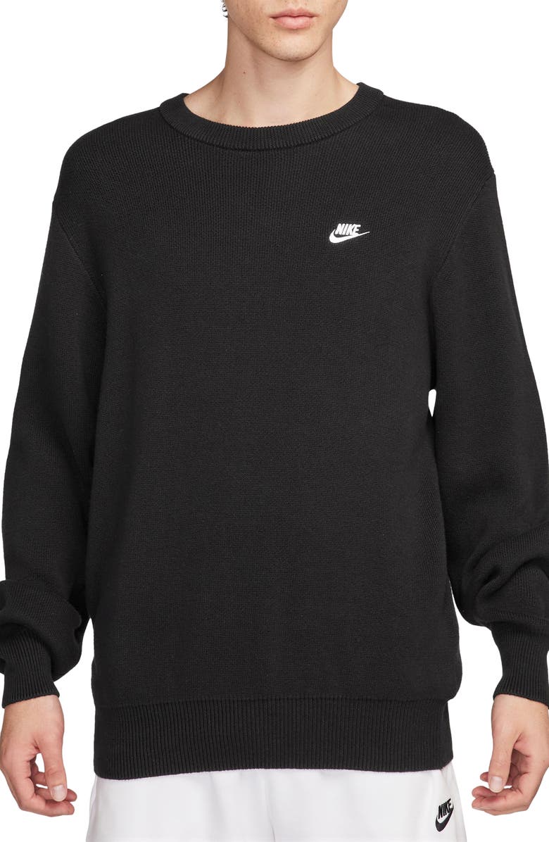 Nike Sportswear Club Oversize Crewneck Sweater, Main, color, Black/ White