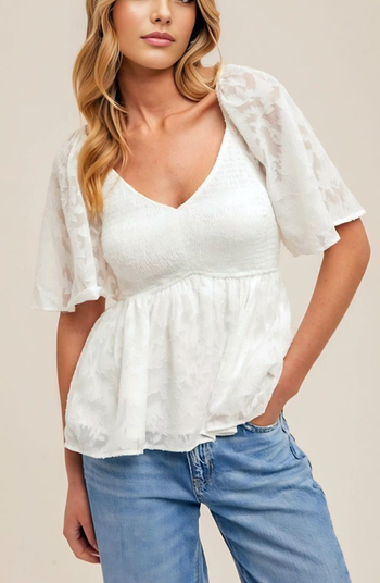 Textured Chiffon Peplum Top