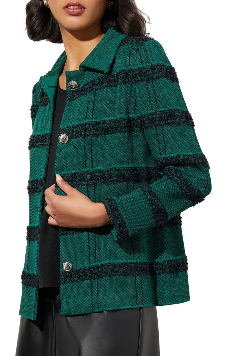 Ming Wang Stripe Belted Tweed Blazer, Alternate, color, 