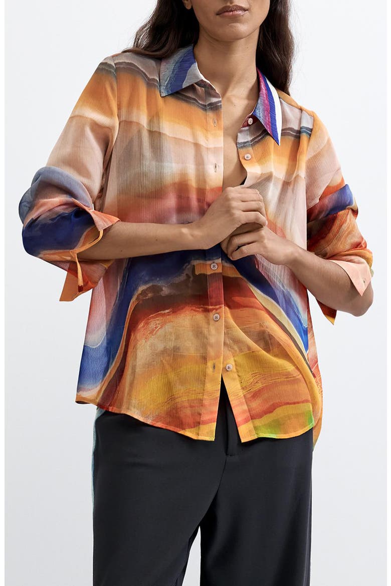 Long Sleeve Abstract Button-Up Shirt, Main, color, MULTI