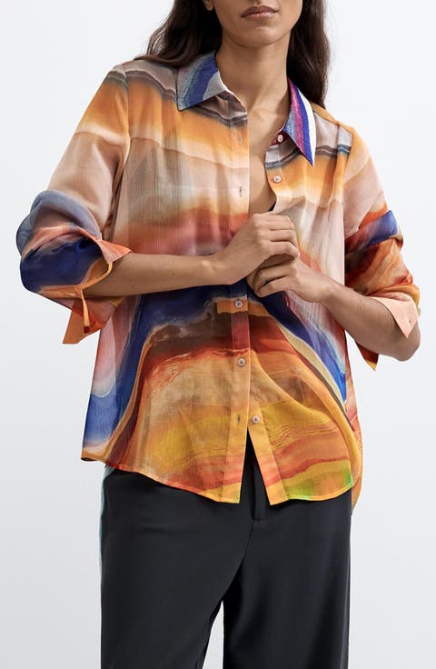 Long Sleeve Abstract Button-Up Shirt