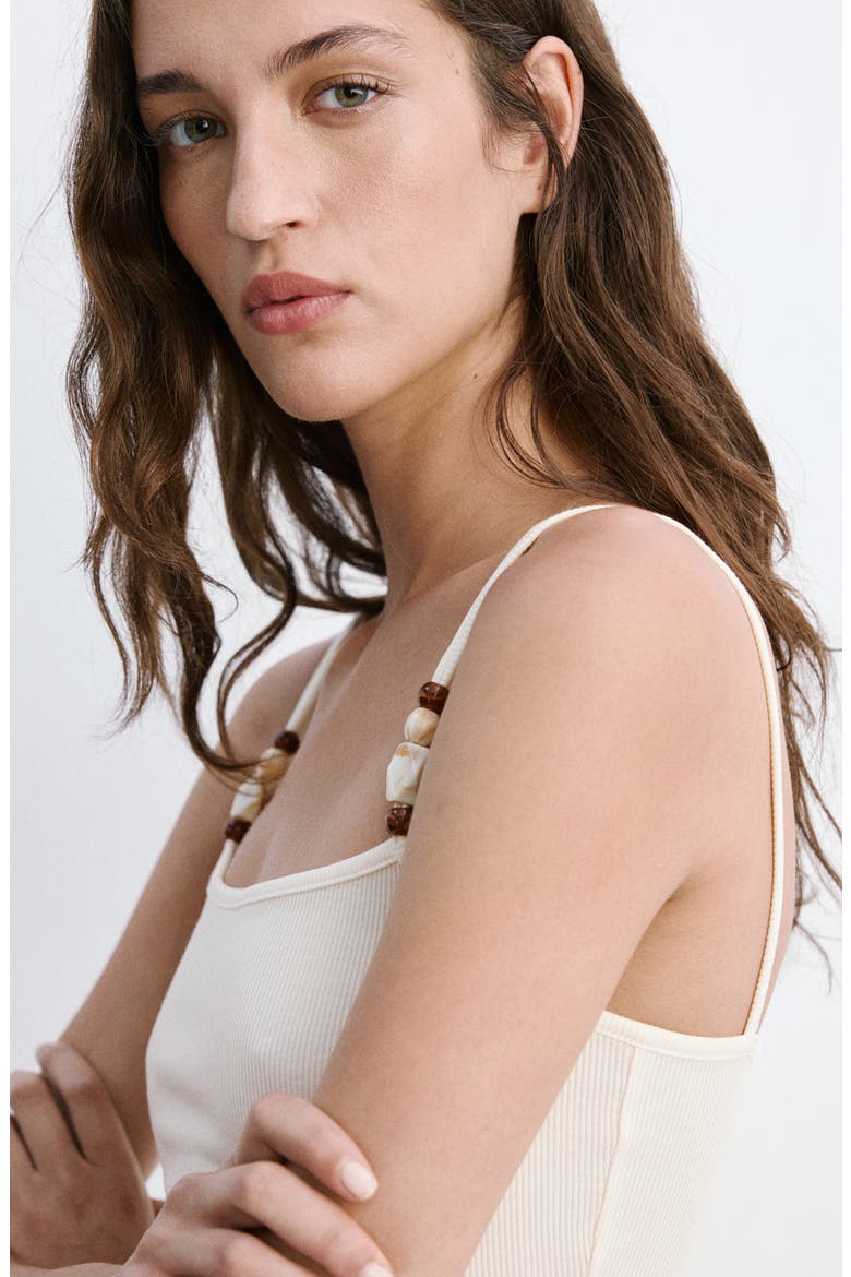 Beaded Strap Ribbed Tank, Alternate, color, ECRU