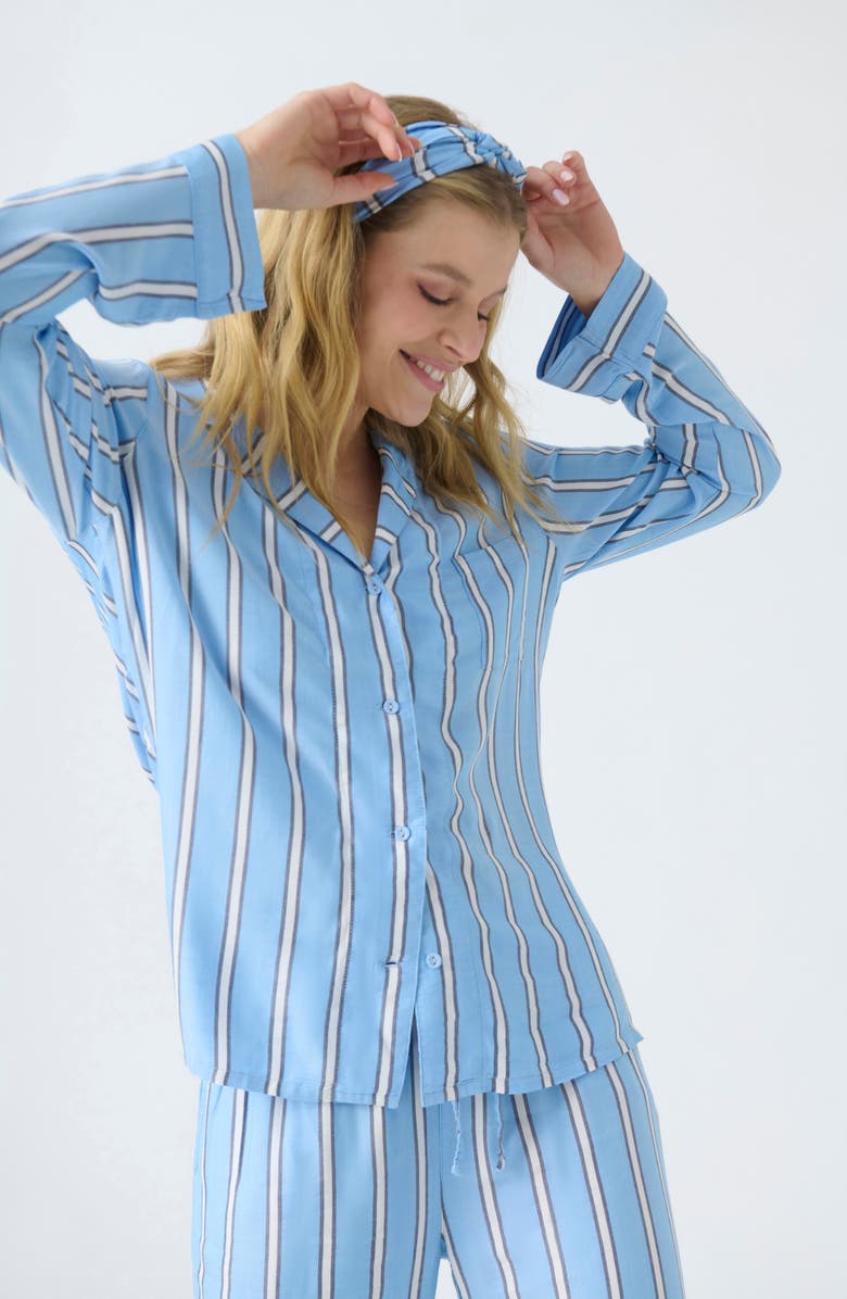 PJ Salvage Stripe Hype Pajamas & Head Wrap Set, Alternate, color, 