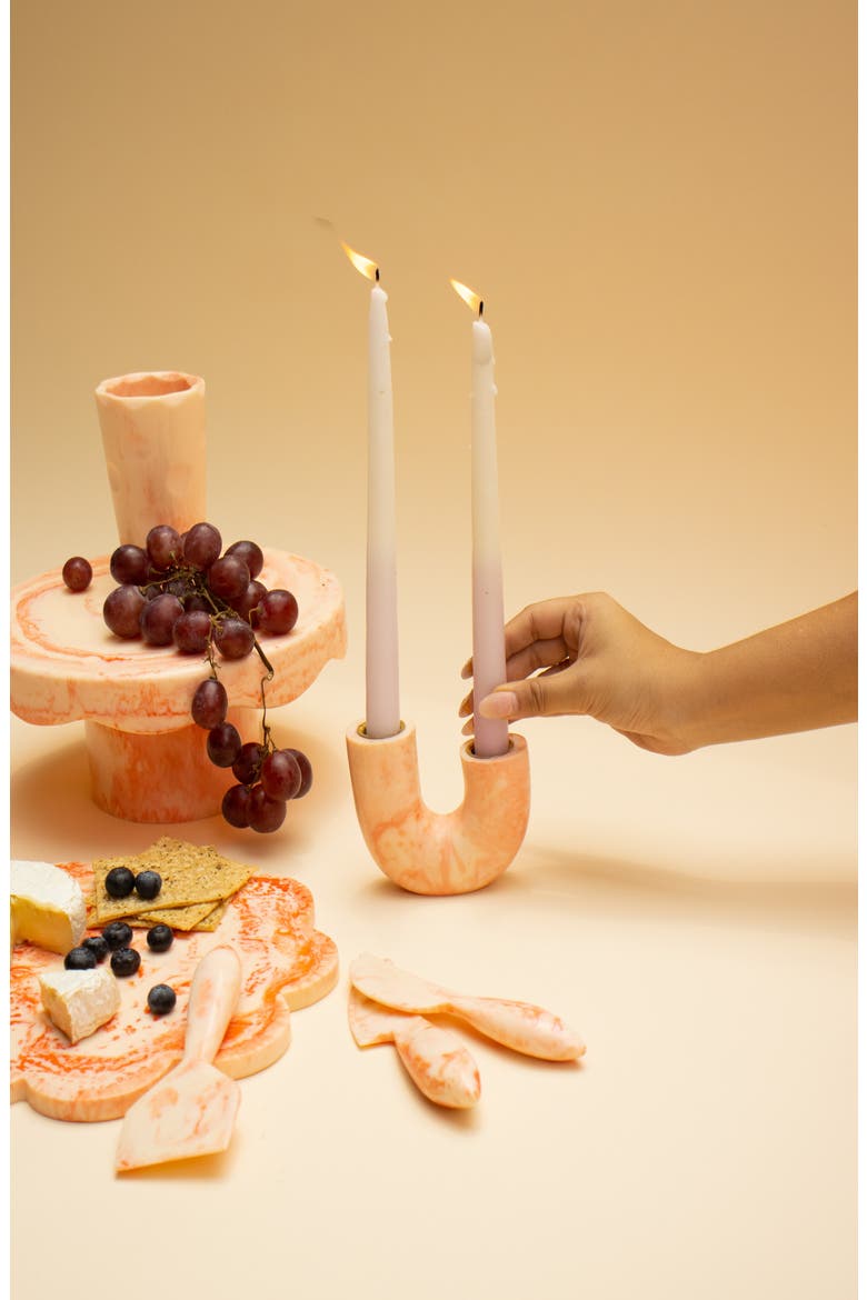 Modern U-Shape Resin Candle Holder, Alternate, color, LIGHT PINK