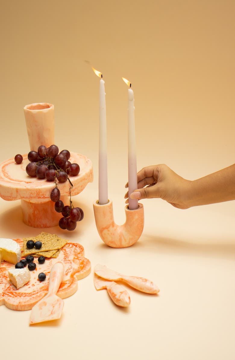 Casa Amarosa Modern U-Shape Resin Candle Holder, Alternate, color, Light Pink