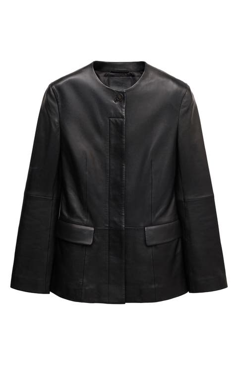 Round Neck Leather Blazer