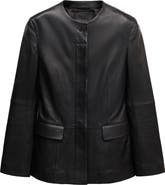 MANGO Round Neck Leather Blazer
