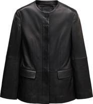 MANGO Round Neck Leather Blazer