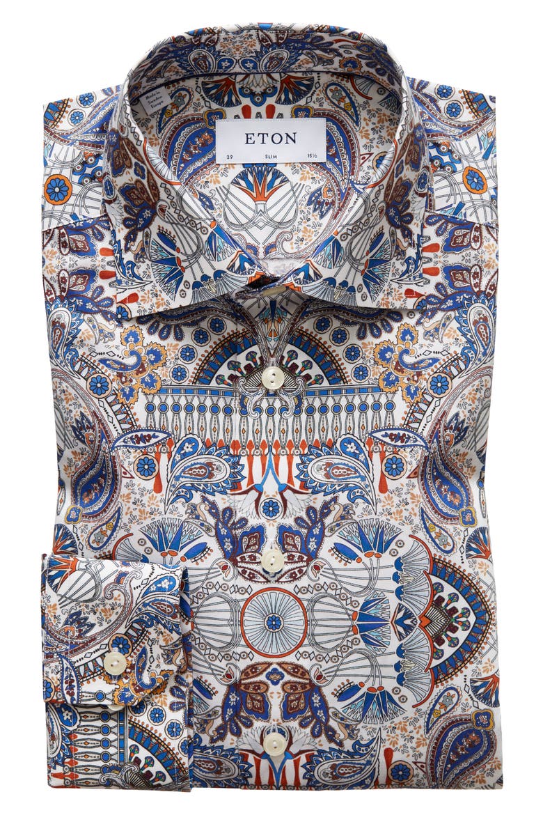 Slim Fit Paisley Dress Shirt, Main, color, BLUE