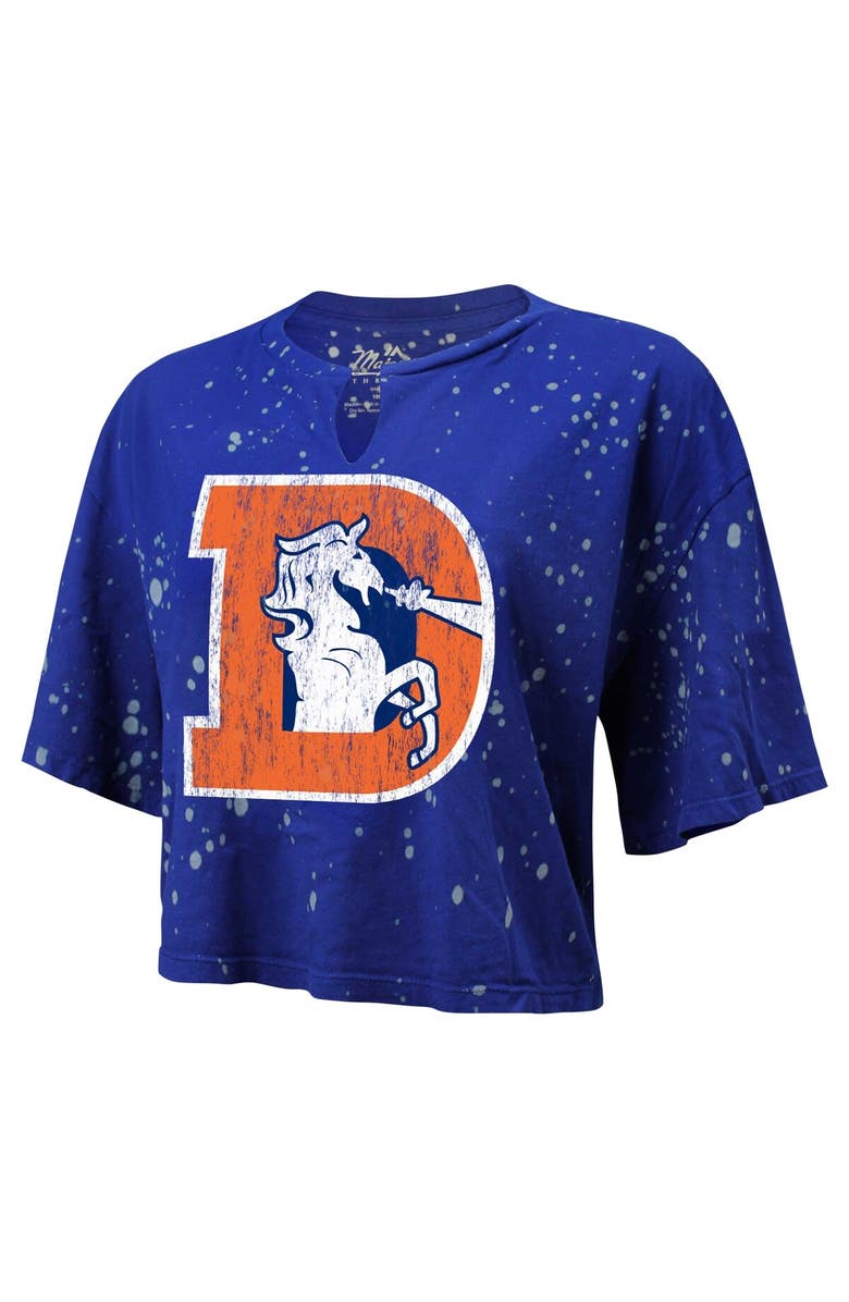 Majestic Threads Women's Majestic Threads Royal Denver Broncos Bleach Splatter Notch Neck Crop T-Shirt, Alternate, color,