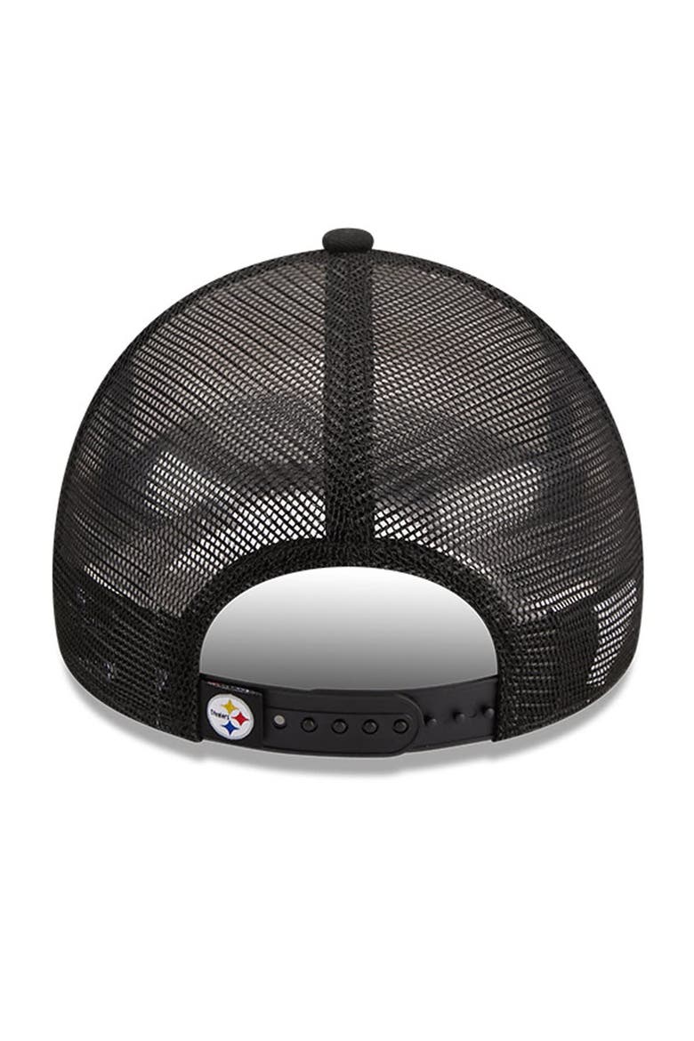 Men's New Era White/Black Pittsburgh Steelers Stacked A-Frame Trucker 9FORTY Adjustable Hat, Alternate, color, White