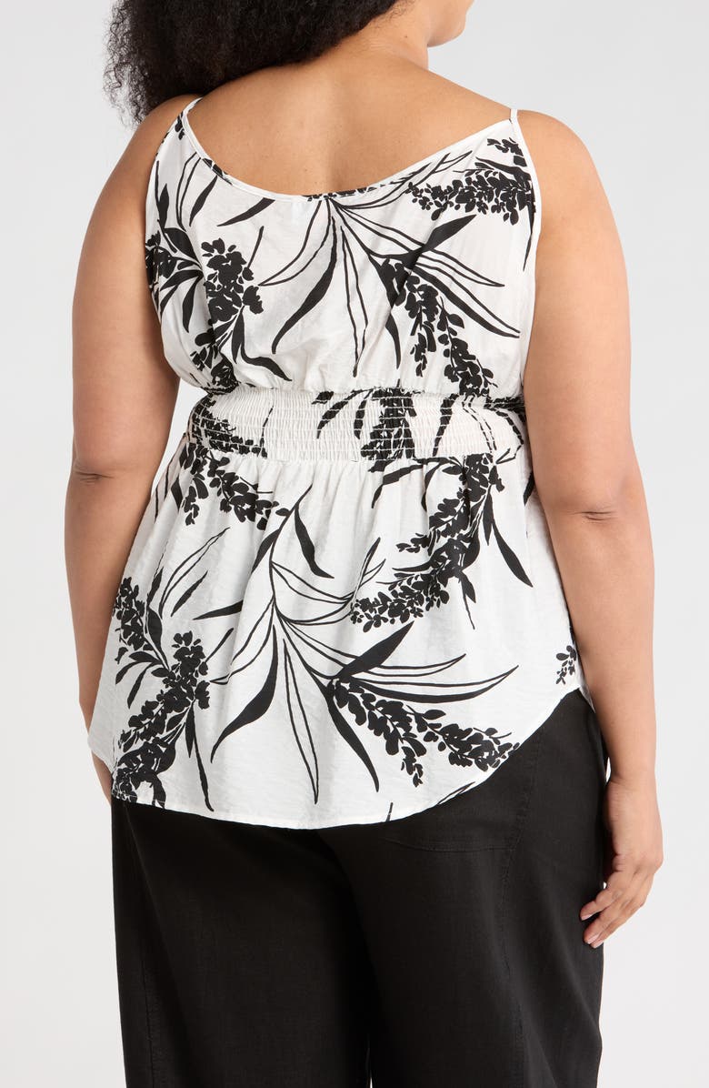 Renee C Leaf Print Smocked Peplum Camisole, Alternate, color, White