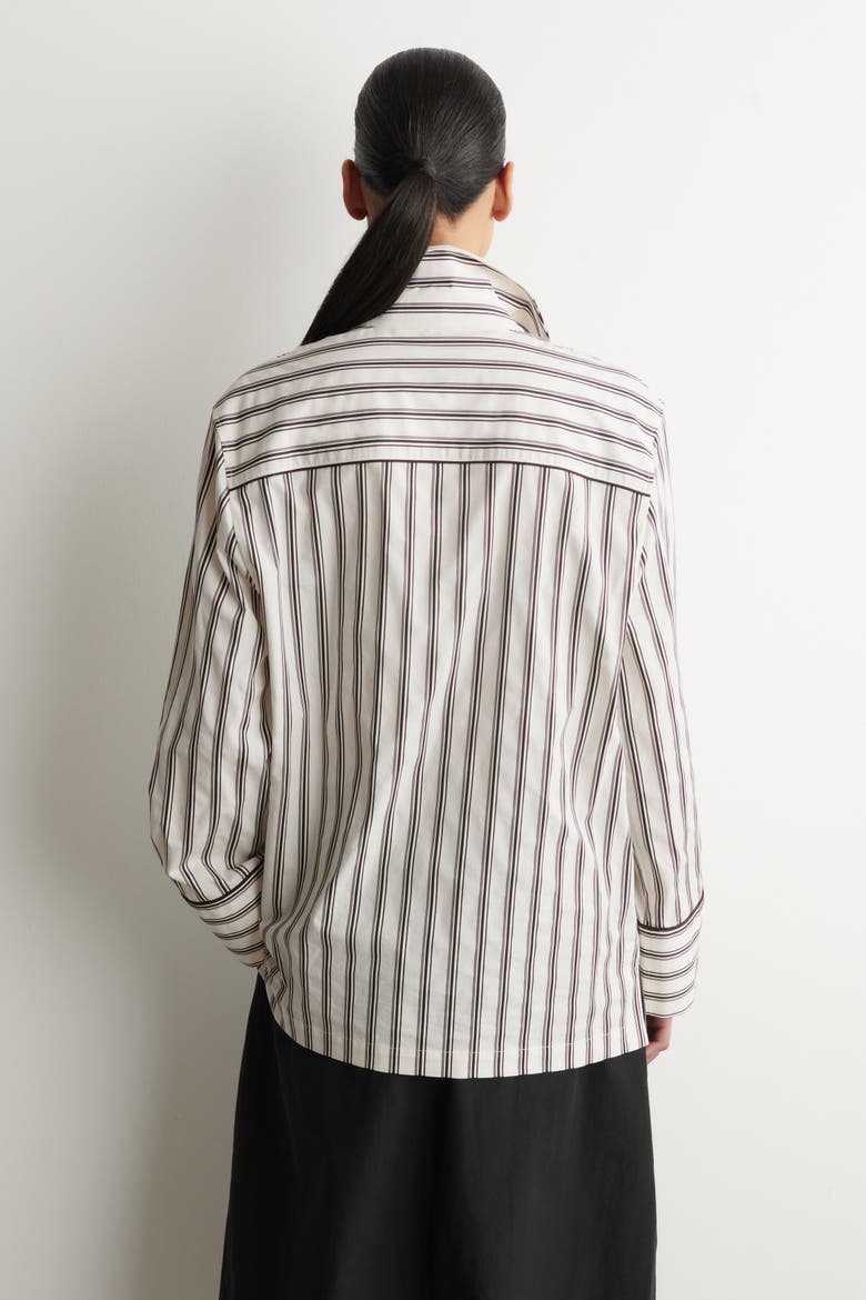 Piped Striped Cotton Shirt, Alternate, color, WHITE / BROWN / STRIPED