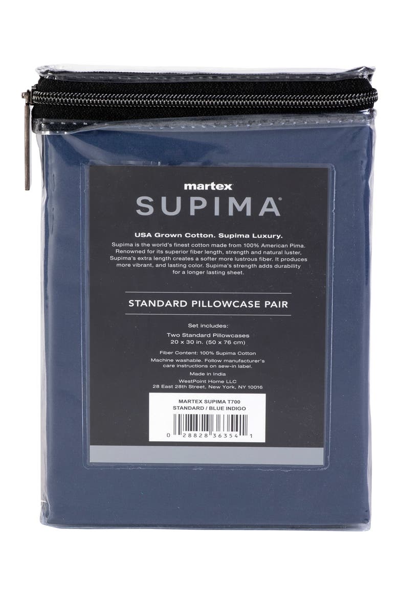 Set of 2 Solid 700 Thread Count 100% Supima Cotton Pillowcases, Alternate, color, BLUE INDIGO