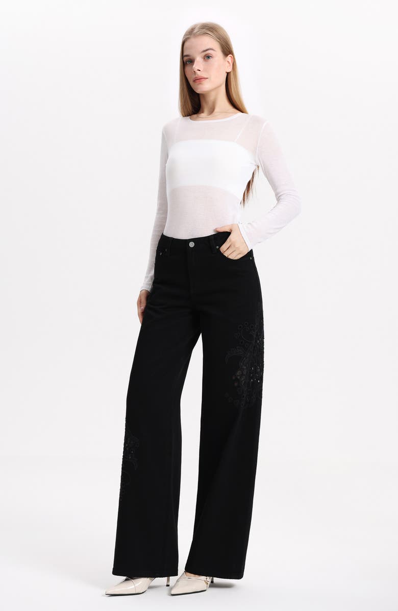 Bayeas High Waist Wide Leg Jeans, Alternate, color, Black