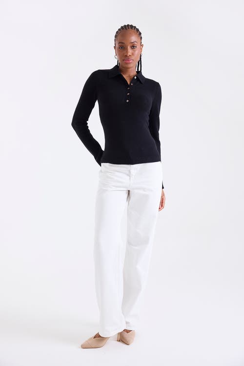 1982 Amaya Long Sleeve Button Polo Top In Black