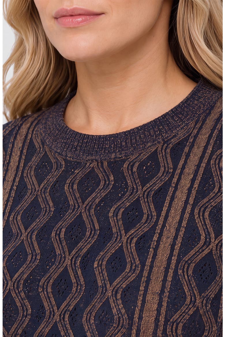Geometric Crewneck Sweater, Alternate, color, NAVY/ BROWN