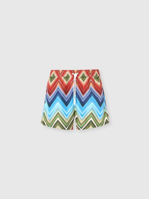 Mid-length Swim Shorts With Macro Zigzag Print