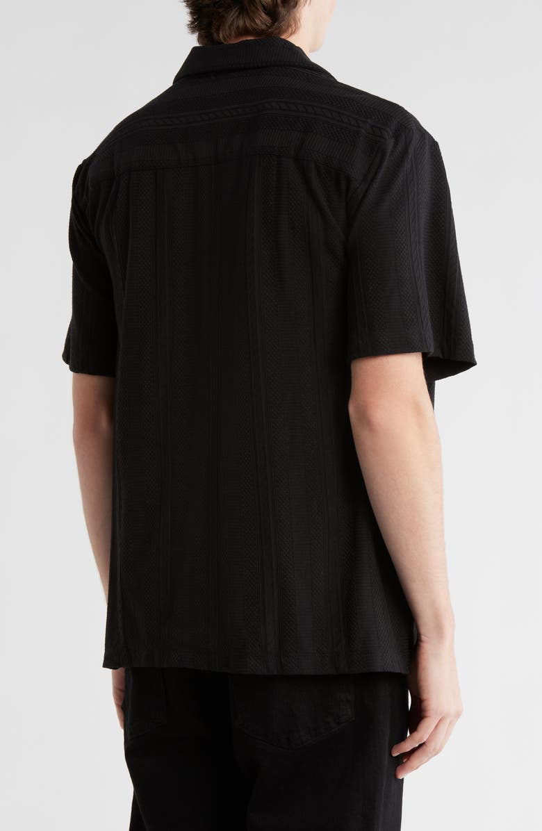 DENIM AND FLOWER Textured Relaxed Fit Camp Shirt, Alternate, color, Black