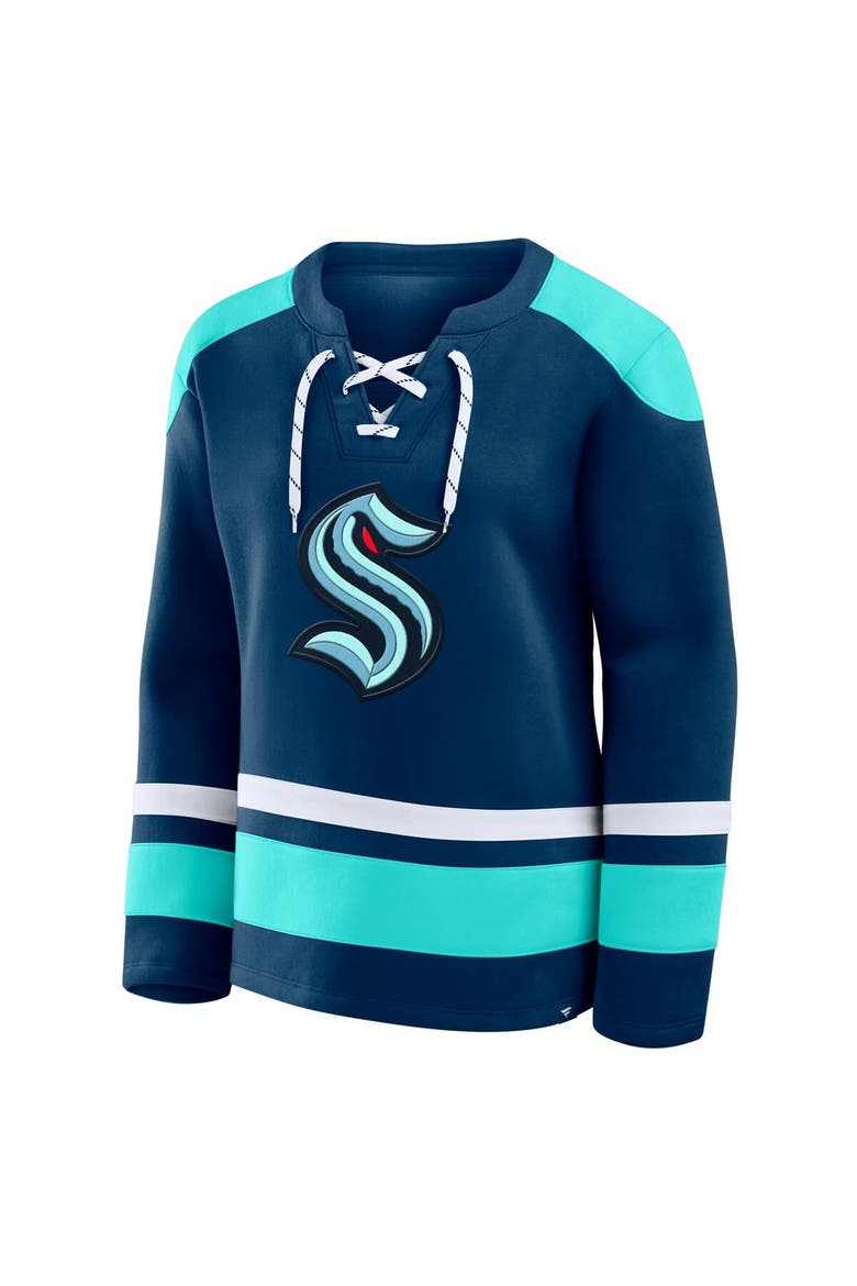 Women's Fanatics  Deep Sea Blue Seattle Kraken Icing Long Sleeve Lace Up Sweatshirt, Alternate, color, Navy