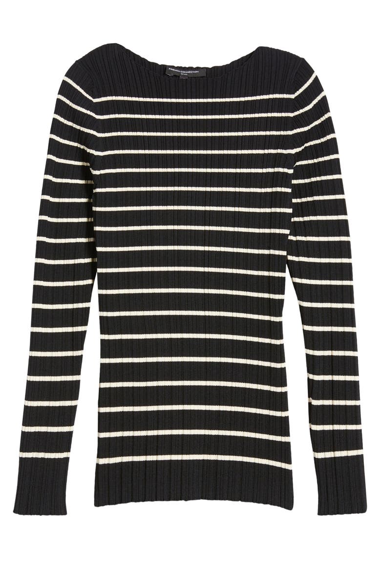 French Connection Stripe Rib Top, Alternate, color, 01-Black-Classic Cream