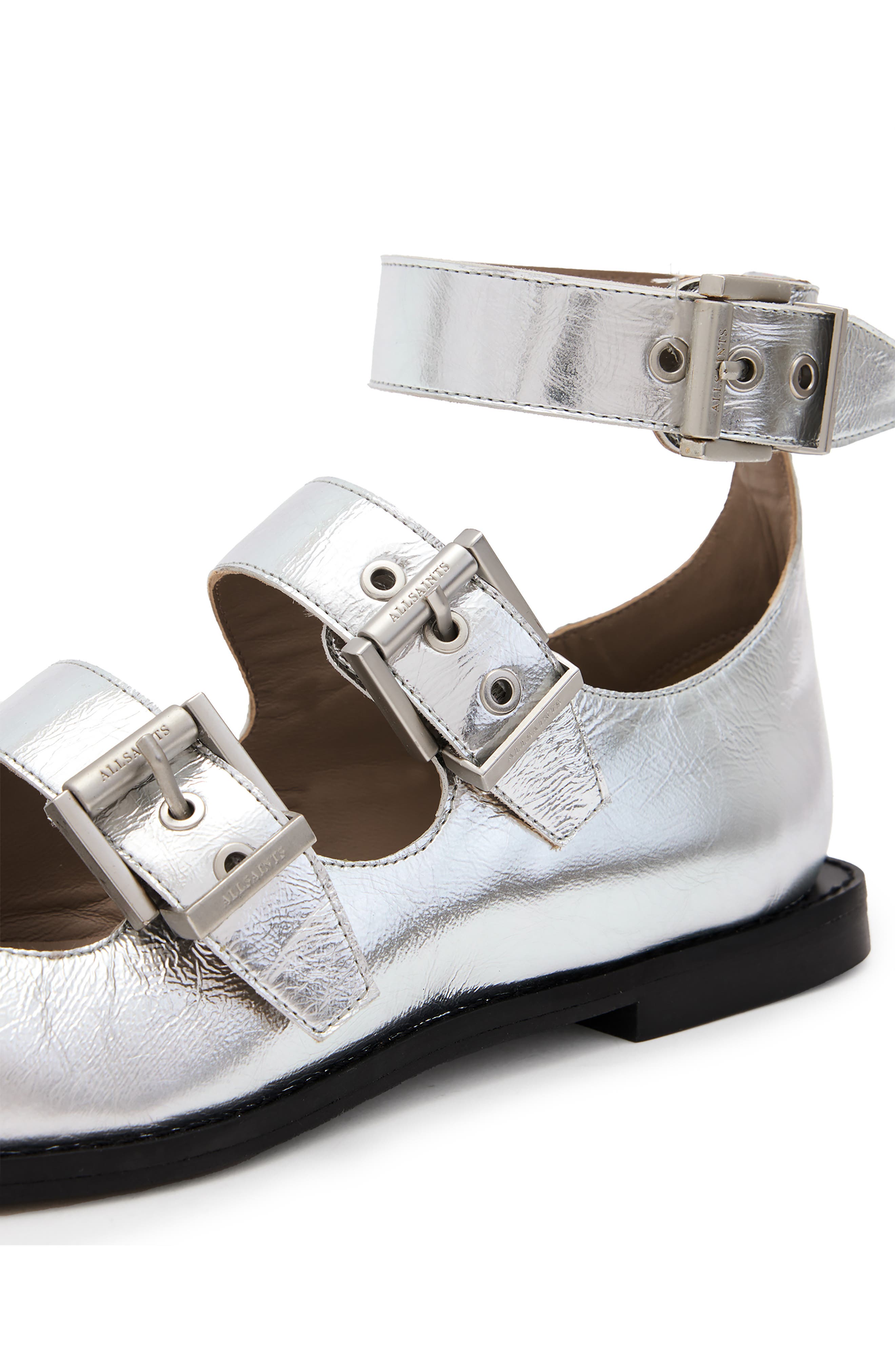 AllSaints Susan Pointed Toe Flat, Alternate, color, Silver