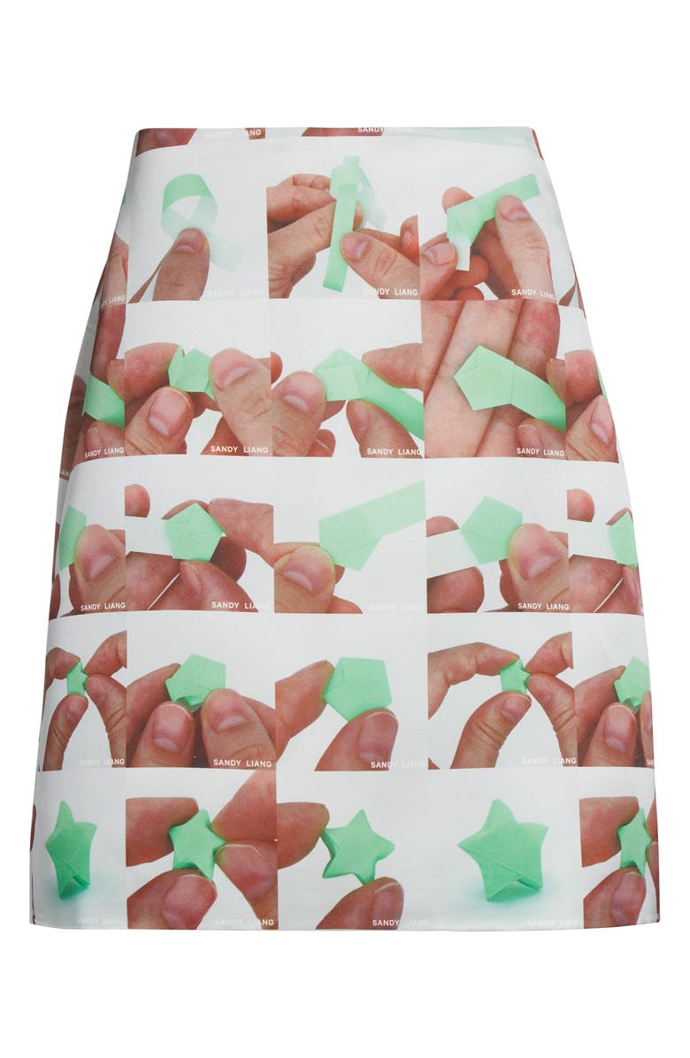 Sandy Liang Ina Origami Print A-Line Skirt, Alternate, color, White Multi