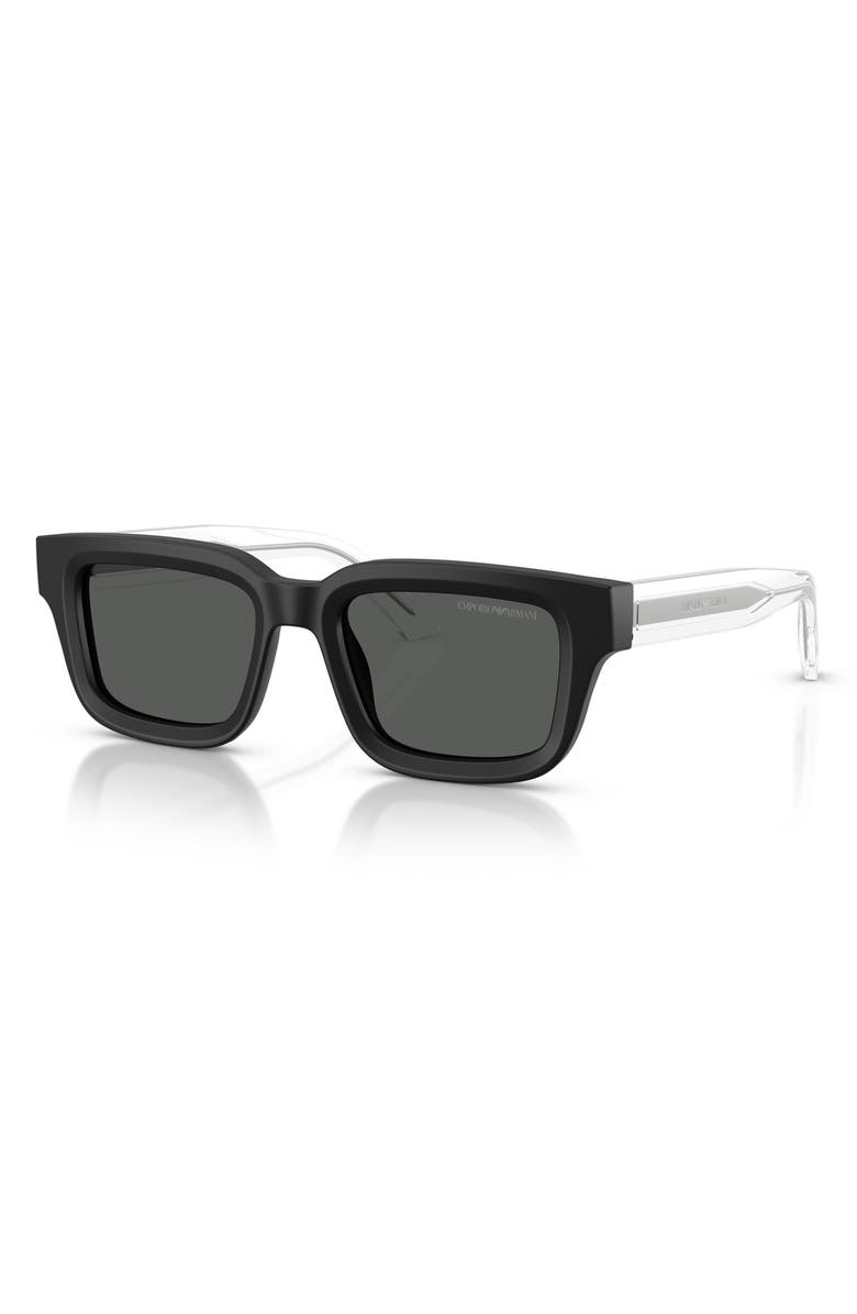 Emporio Armani 51mm Rectangle Sunglasses, Alternate, color, Matte Black / Dark Grey