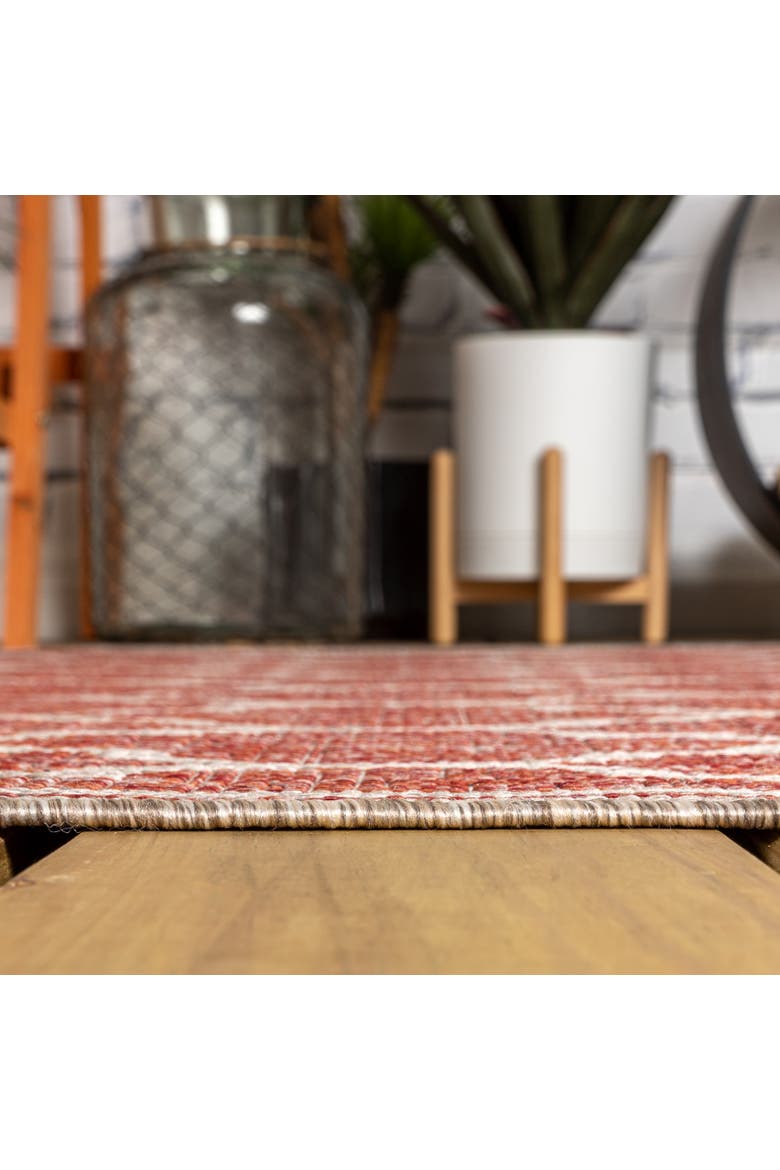 Trebol Moroccan Trellis Textured Weave Octagon Indoor/Outdoor Area Rug, Alternate, color, Red/Beige