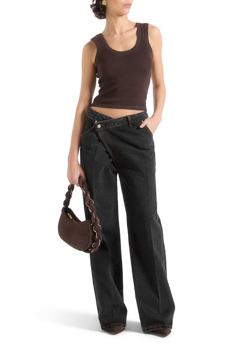 Astrid Wrapover Denim Wide Leg Jeans, Alternate, color, Black