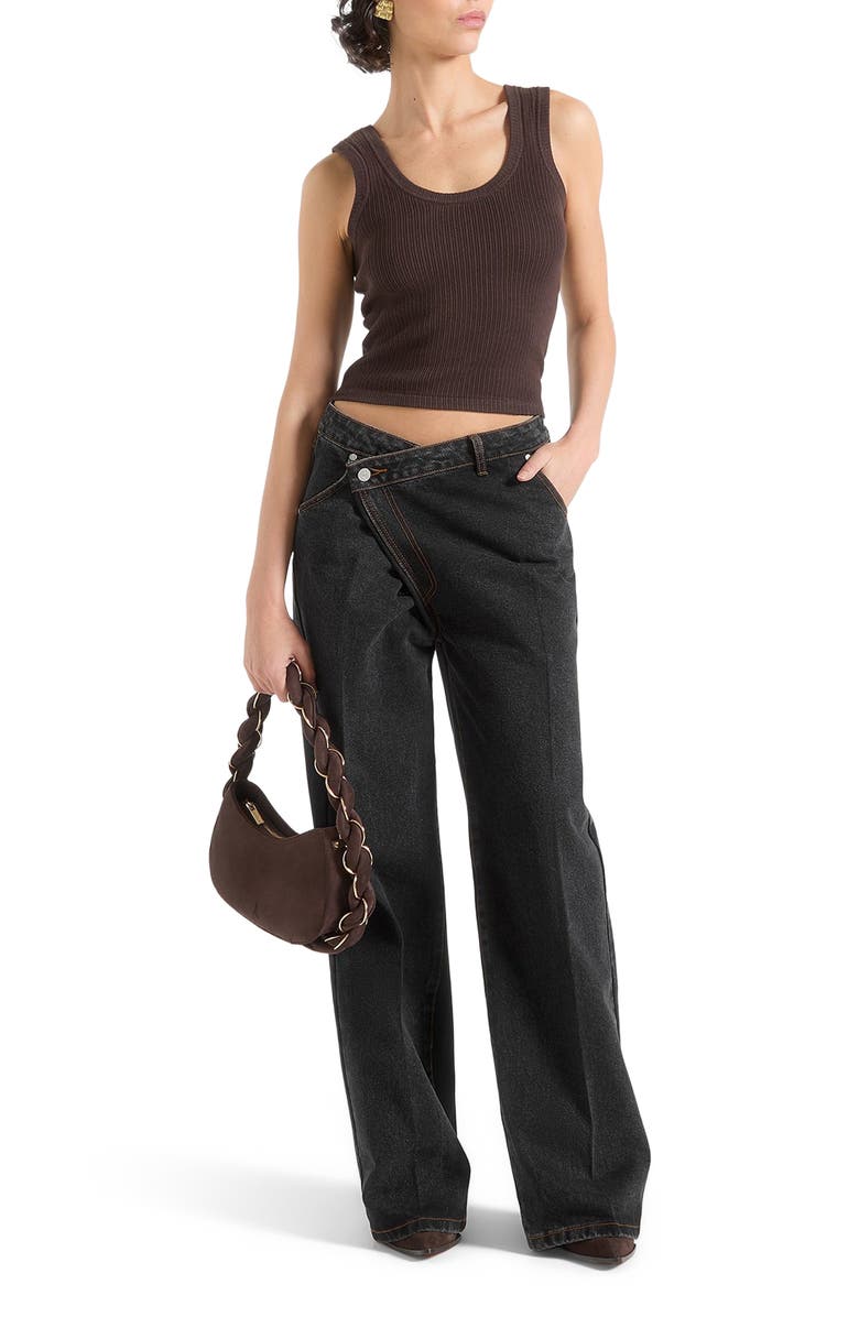 Manière De Voir Astrid Wrapover Denim Wide Leg Jeans, Alternate, color, Black