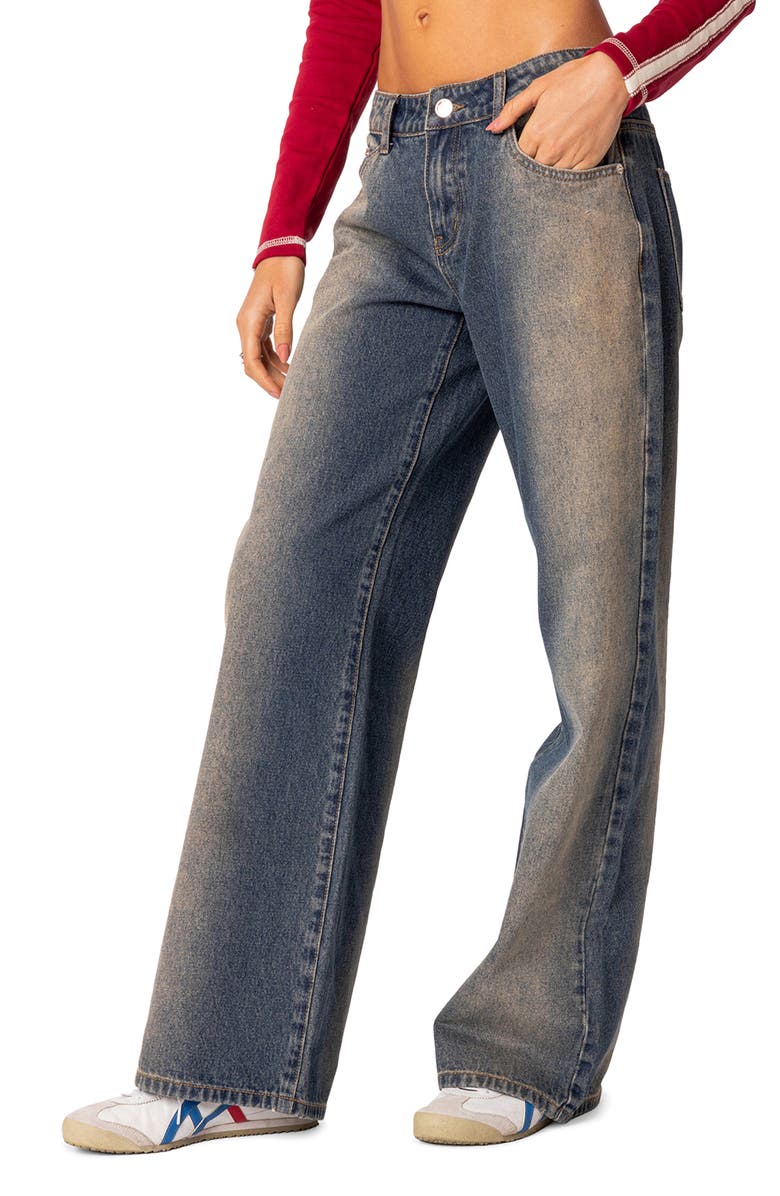 EDIKTED Raelynn Wide Leg Jeans, Alternate, color, Blue/ Brown-Washed