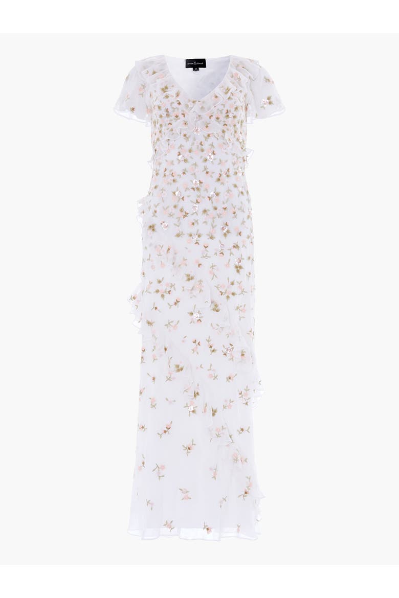 Meadow Ditsy Georgette Gown, Alternate, color, Swan White/Peach