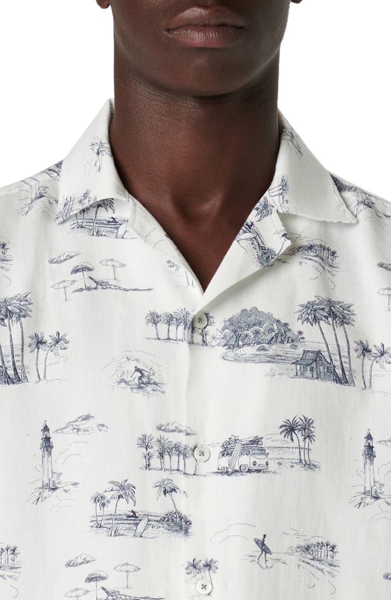 Bugatchi Jackson Shaped Fit Coastal Print Short Sleeve Button-Up Shirt, Alternate, color, 