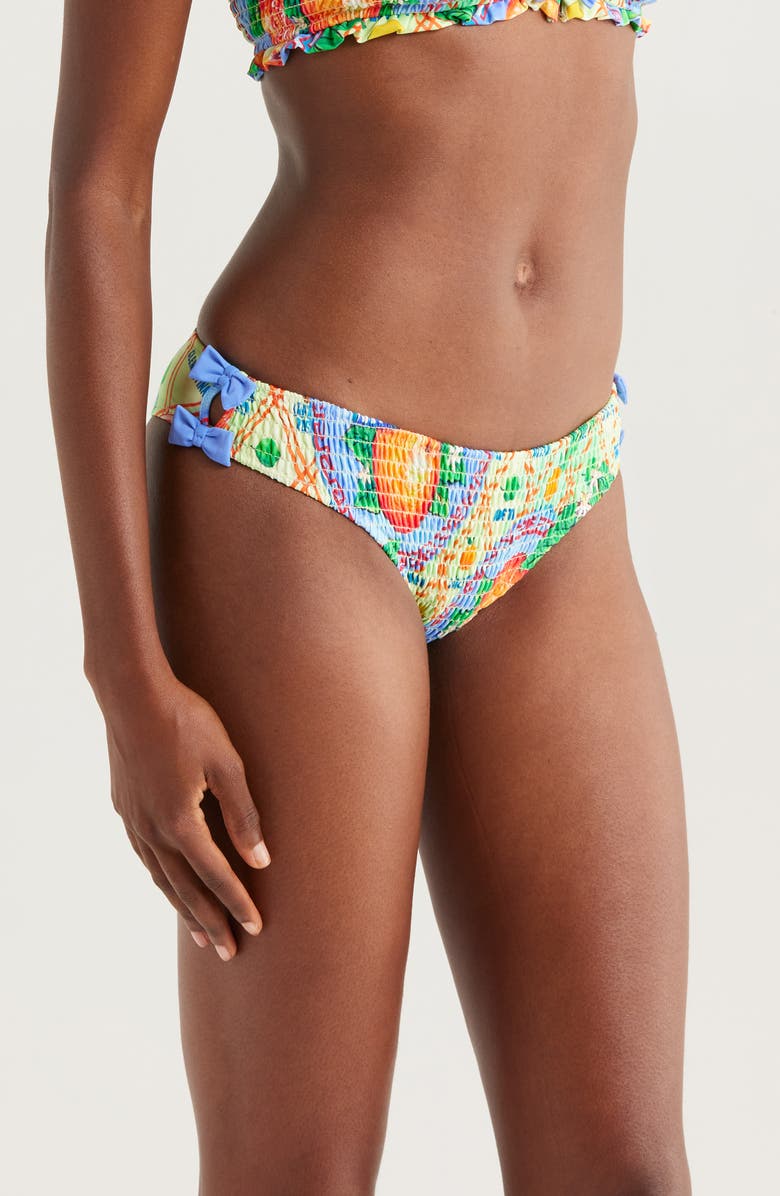 Damson Madder Shirred Bow Bikini Bottoms, Alternate, color, Green Multi