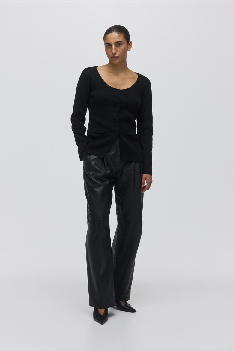 Scoop-neck Rib-knit Cardigan, Alternate, color, Black