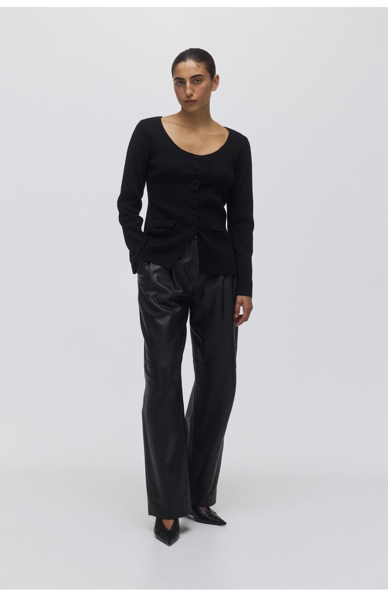 H&M Scoop-neck Rib-knit Cardigan, Alternate, color, Black