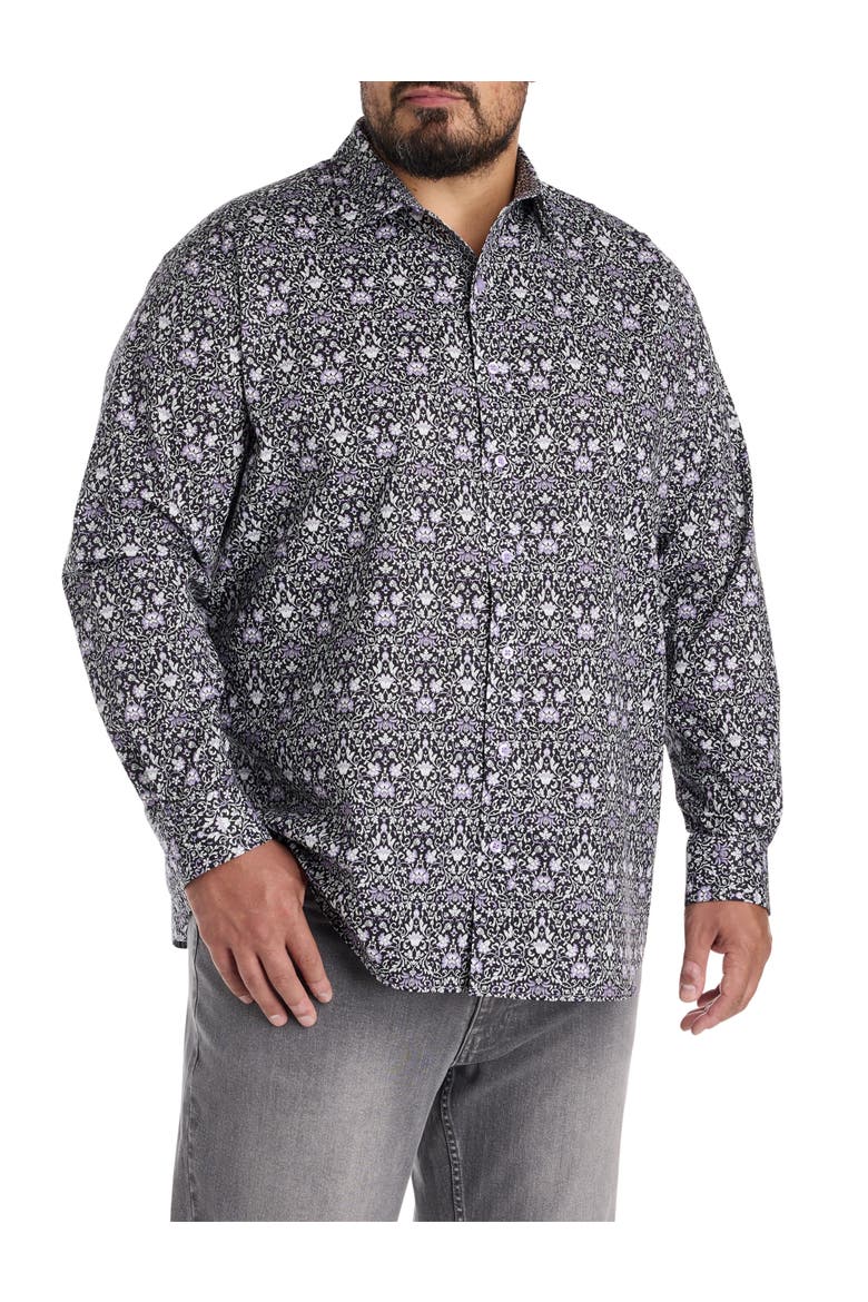 Big & Tall Floral Sport Shirt, Alternate, color, BLACK MULTI