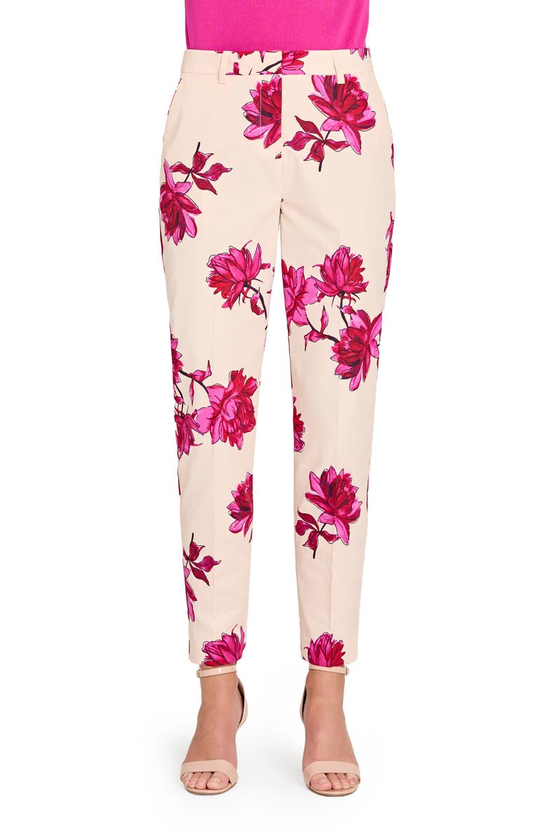 Tahari ASL Print Sateen Pants, Main, color, Vanilla Red Floral