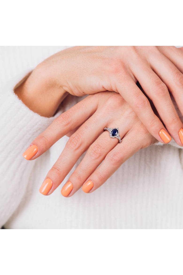 Gemstone & Diamond Oval Vintage Ring 10k, Alternate, color, Sapphire/White Gold